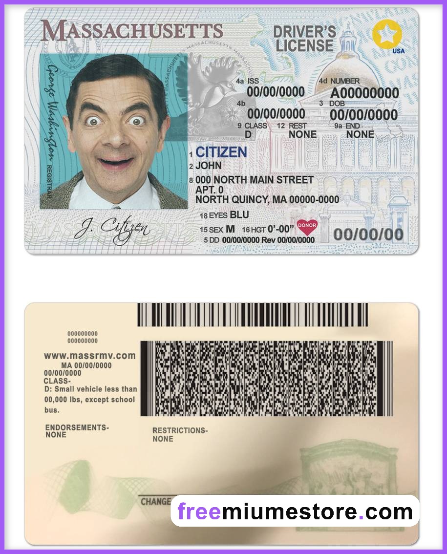 Massachusetts Driver license PSD Template
